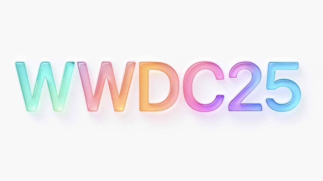 Colorful letters and numbers spell out WWDC25 on a white background.