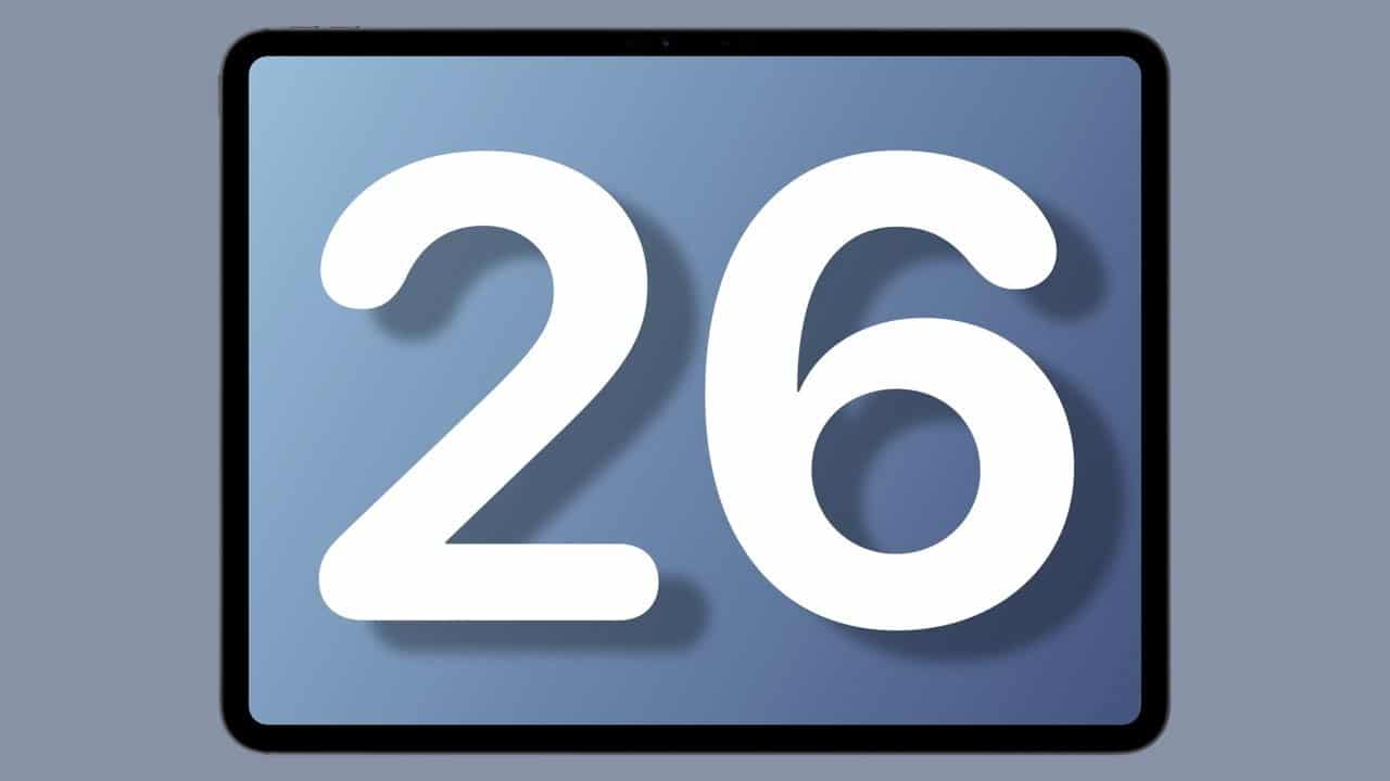 A large white number 26 is centered on a rectangular screen with a blue background, representing a digital display.