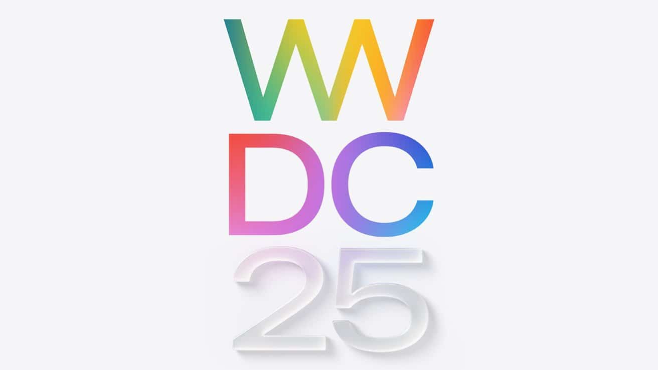 Colorful WWDC letters above semi-transparent number 25 on a light gray background.