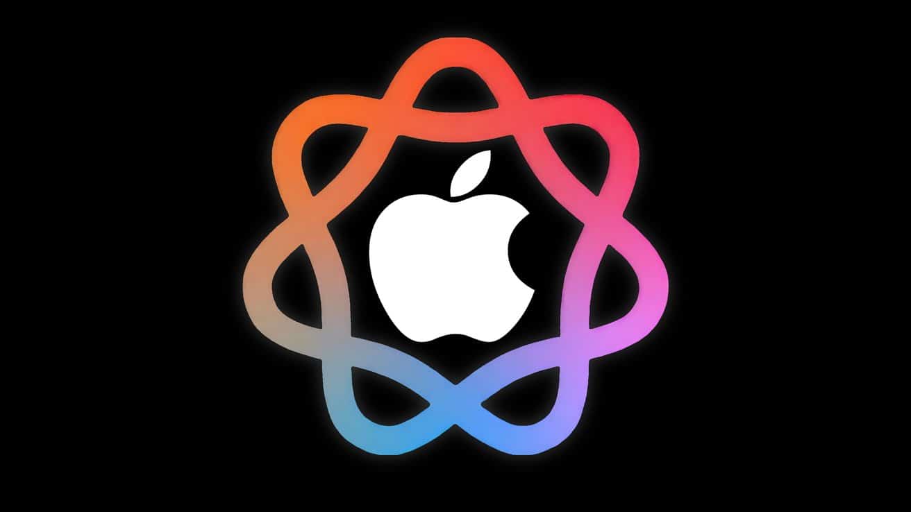 White apple logo centered within a colorful, swirling abstract design on a black background.