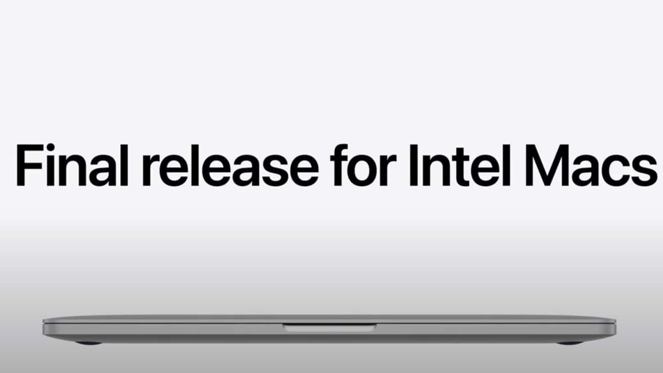 Text reads Final release for Intel Macs above a partially visible gray laptop on a light gray background.
