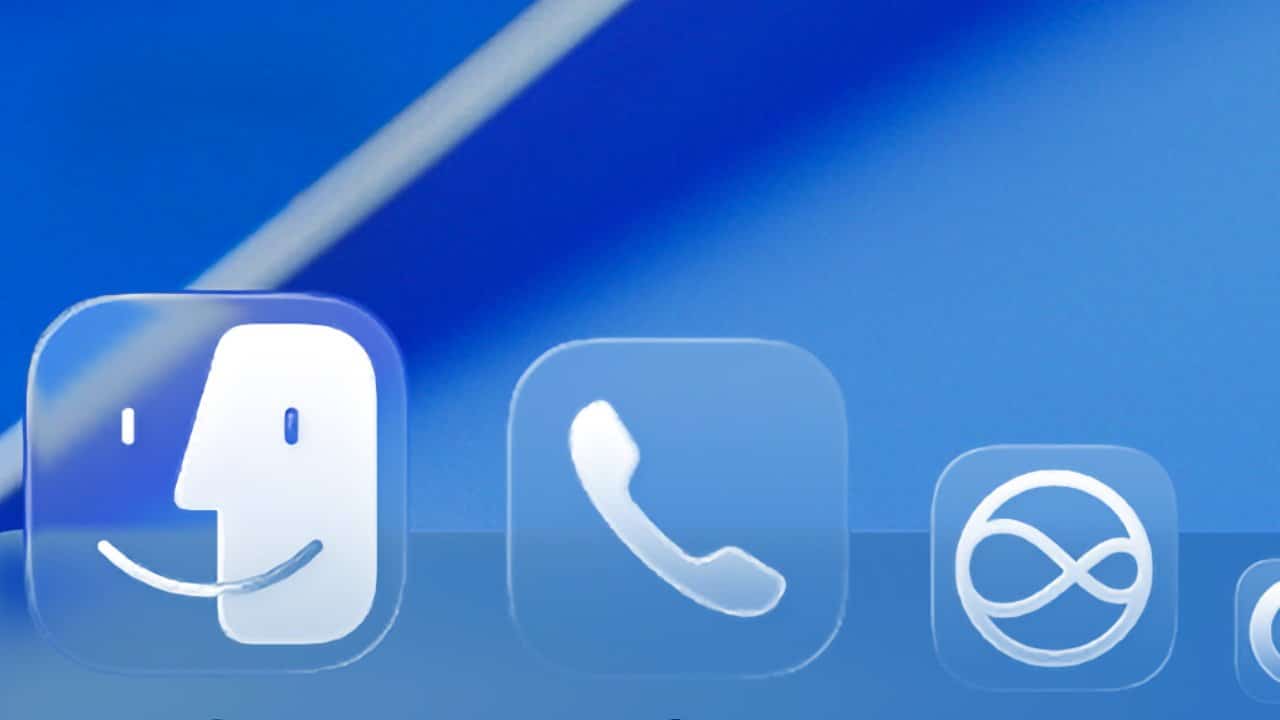 Blue digital interface with three icons: smiling face, phone handset, and infinity loop, arranged left to right.