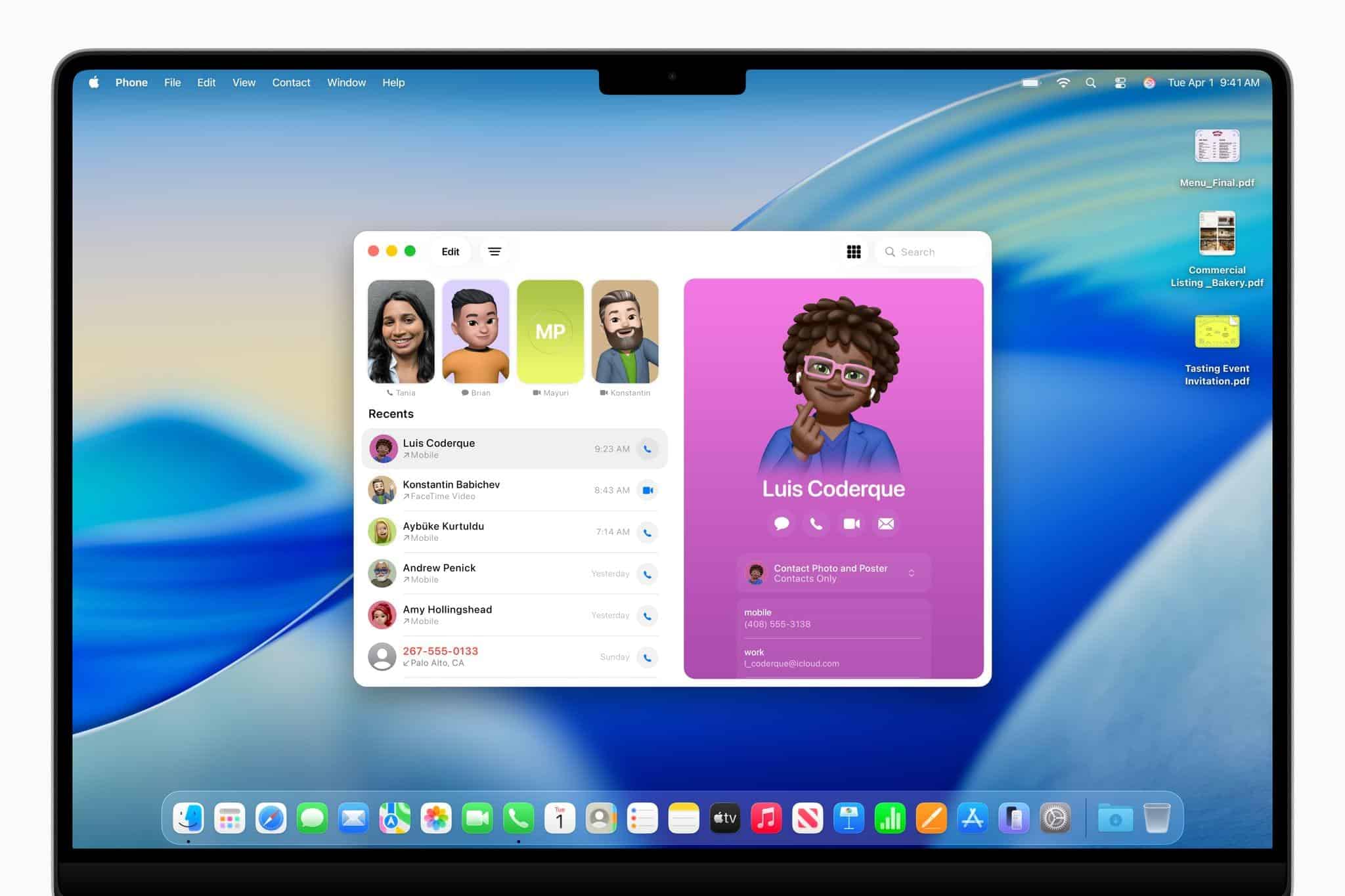 The new Phone app in macOS Tahoe. Source: Apple.
