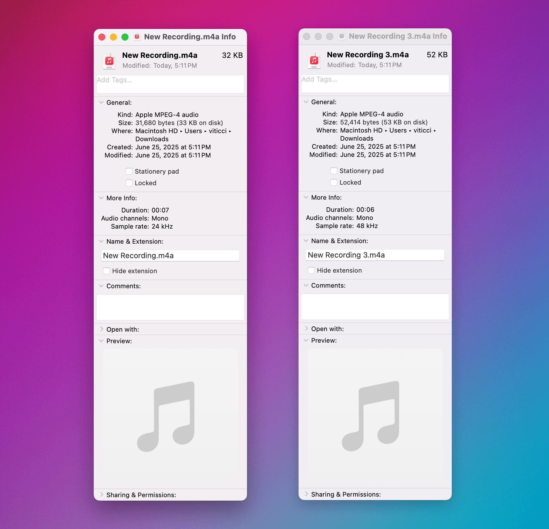 The new audio file is on the right.