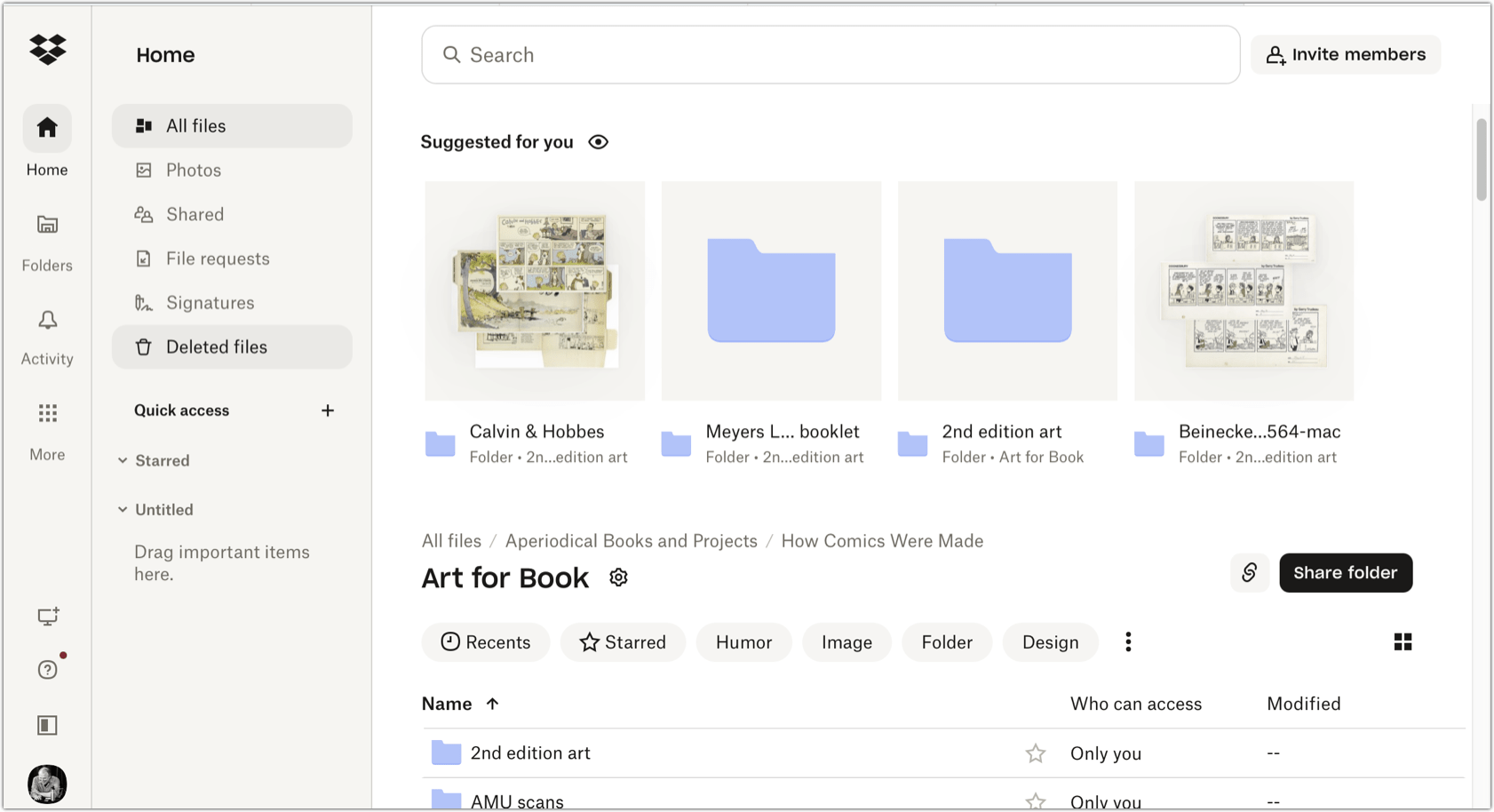 Dropbox web app view showing files and navigation