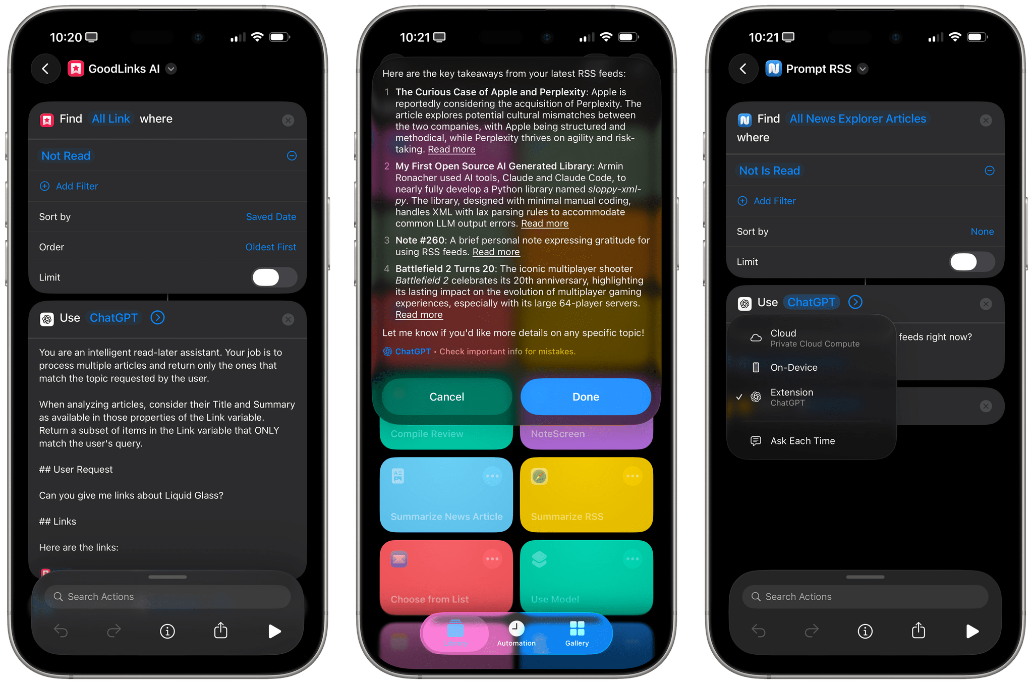 Apple's 'Use Model' action in Shortcuts.