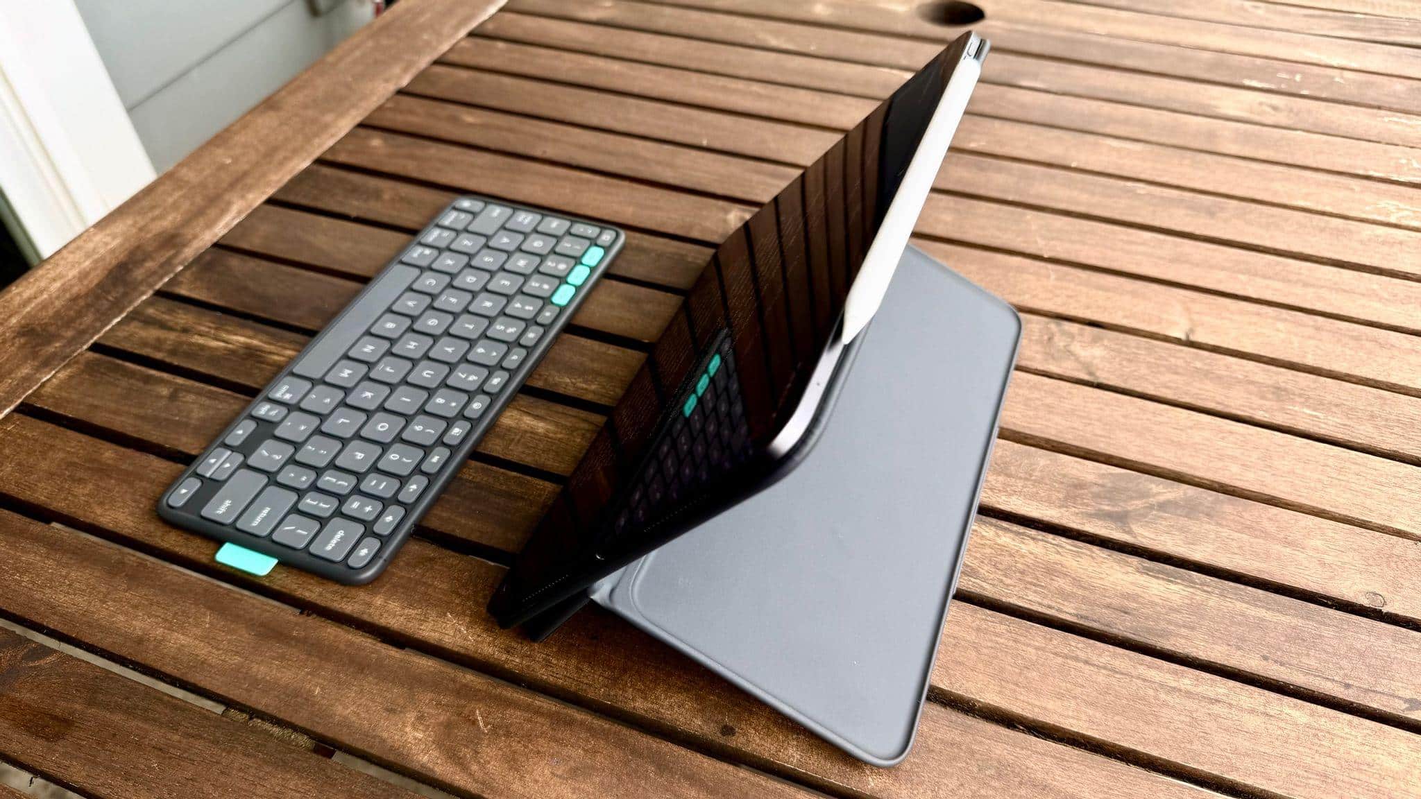 The Flip Folio's hinge creates a stable platform for using the iPad.