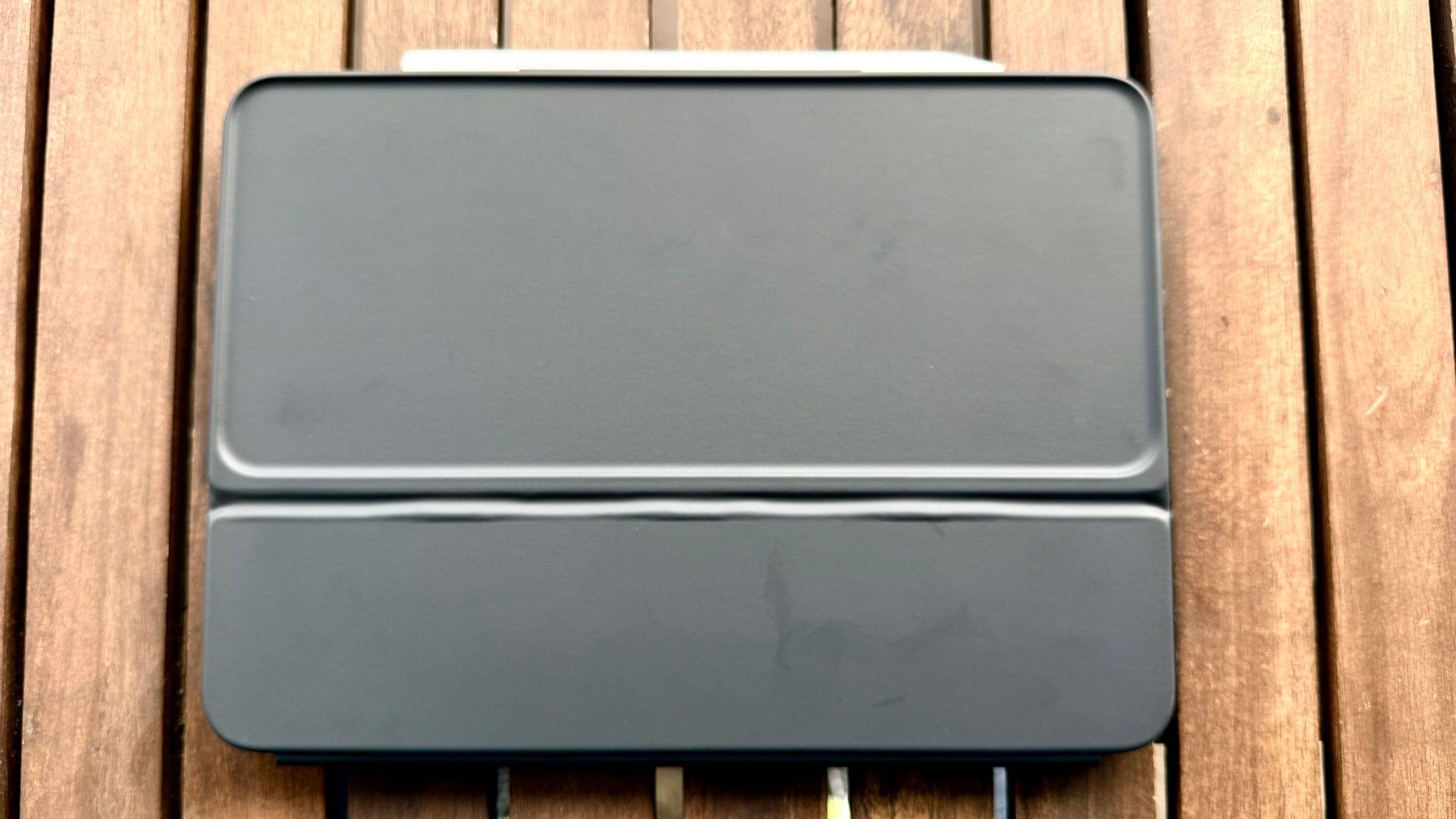 The keyboard has a slightly recessed resting spot on the Flip Folio's case and stays in place with magnets.