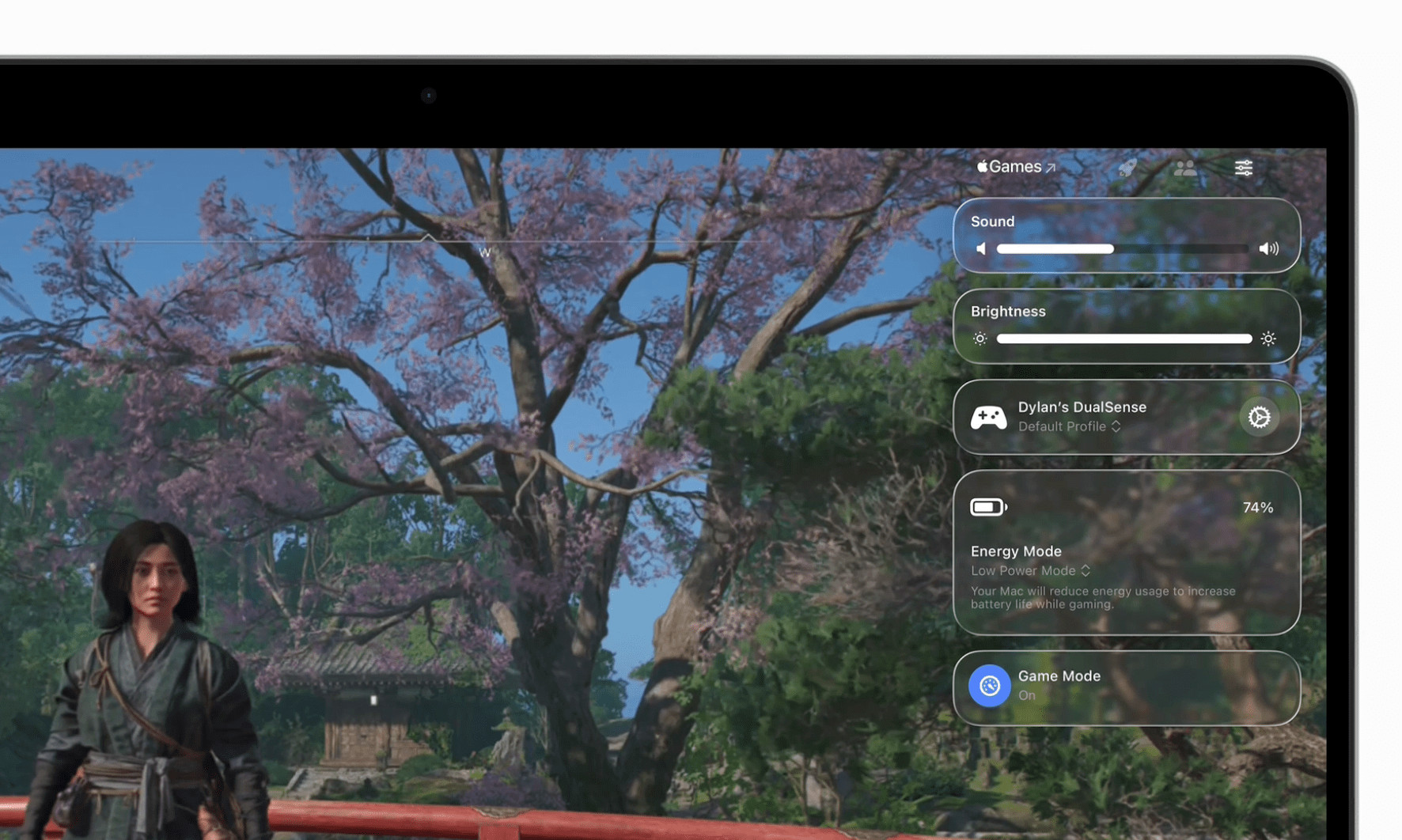macOS Tahoe features a new in-game overlay to access settings and social features. Source: Apple