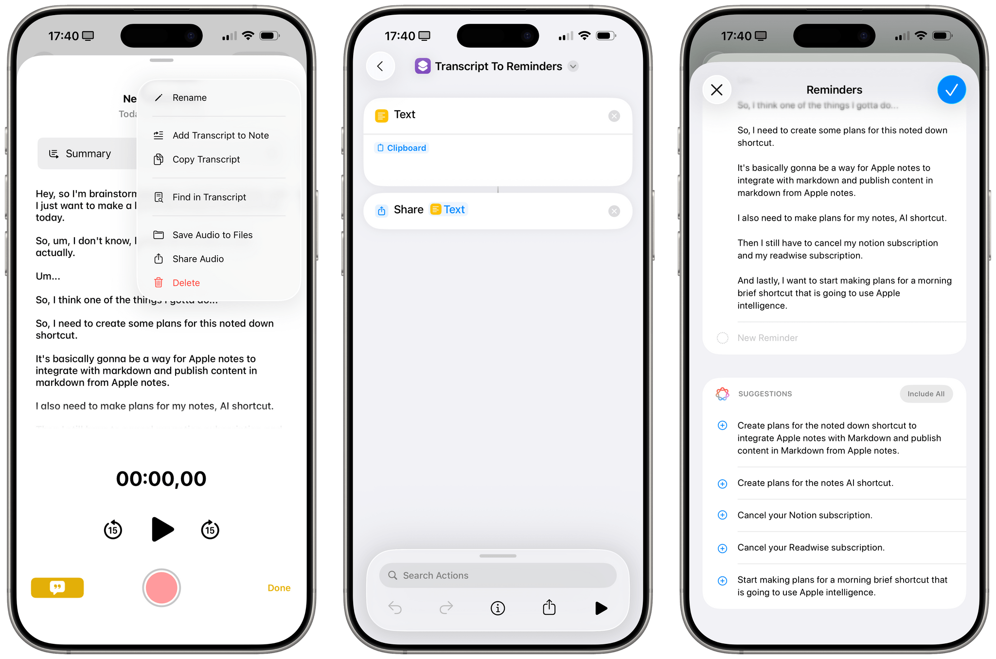 Turning transcripts from Notes into actionable tasks thanks to Apple Intelligence and Reminders in iOS 26.