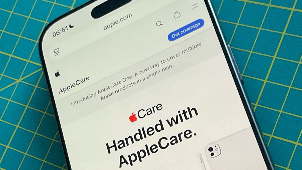 Smartphone screen displaying AppleCare promotion with text emphasizing product coverage.