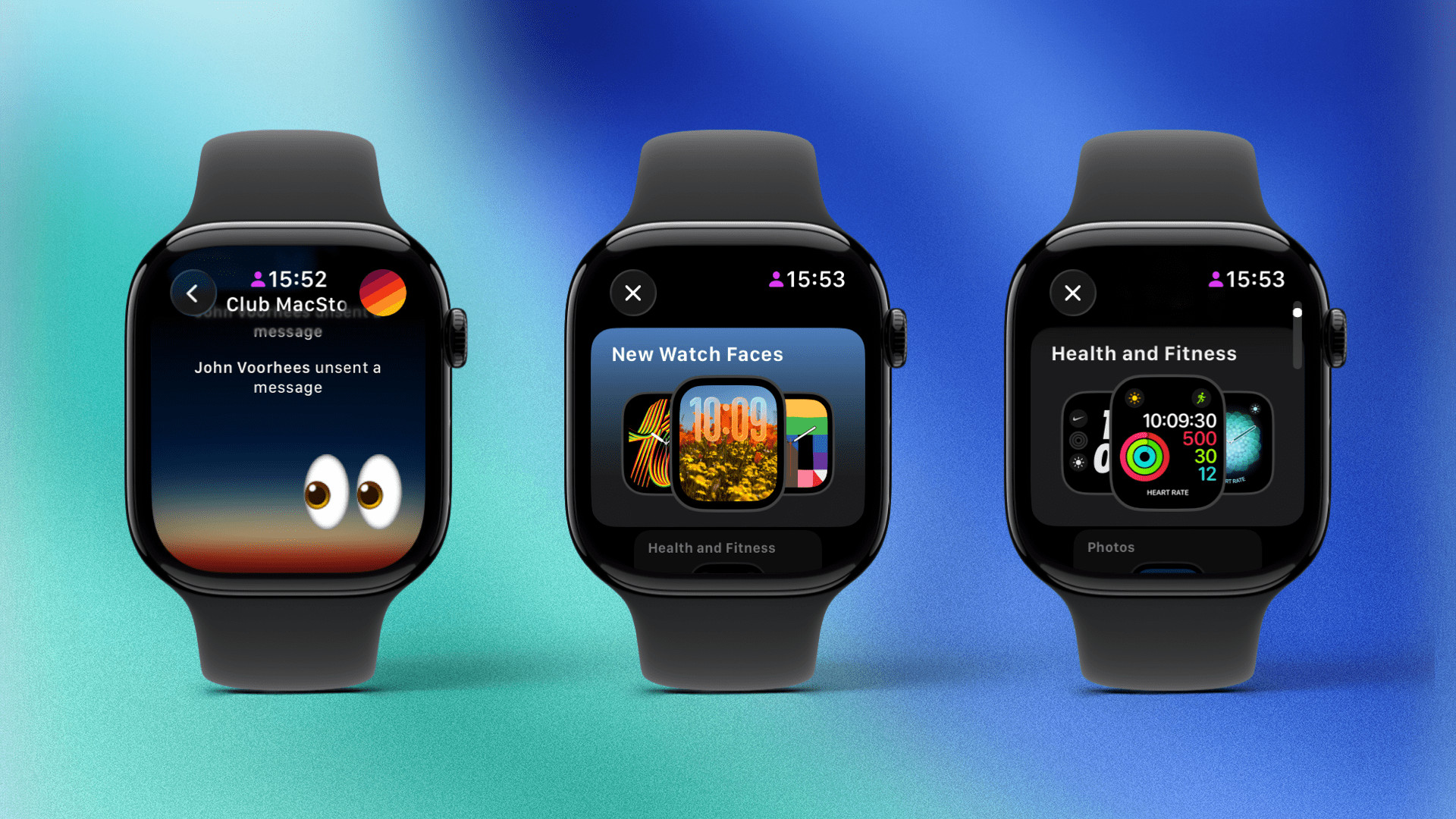 Conversations in Messages now have custom backgrounds synced across platforms, and watch faces are now organised into categories in the gallery.