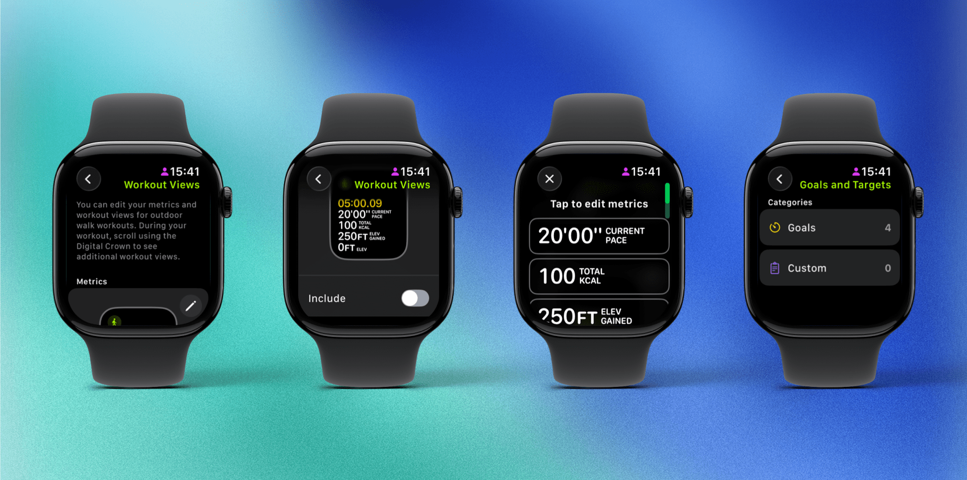 Settings for workout views and goals.