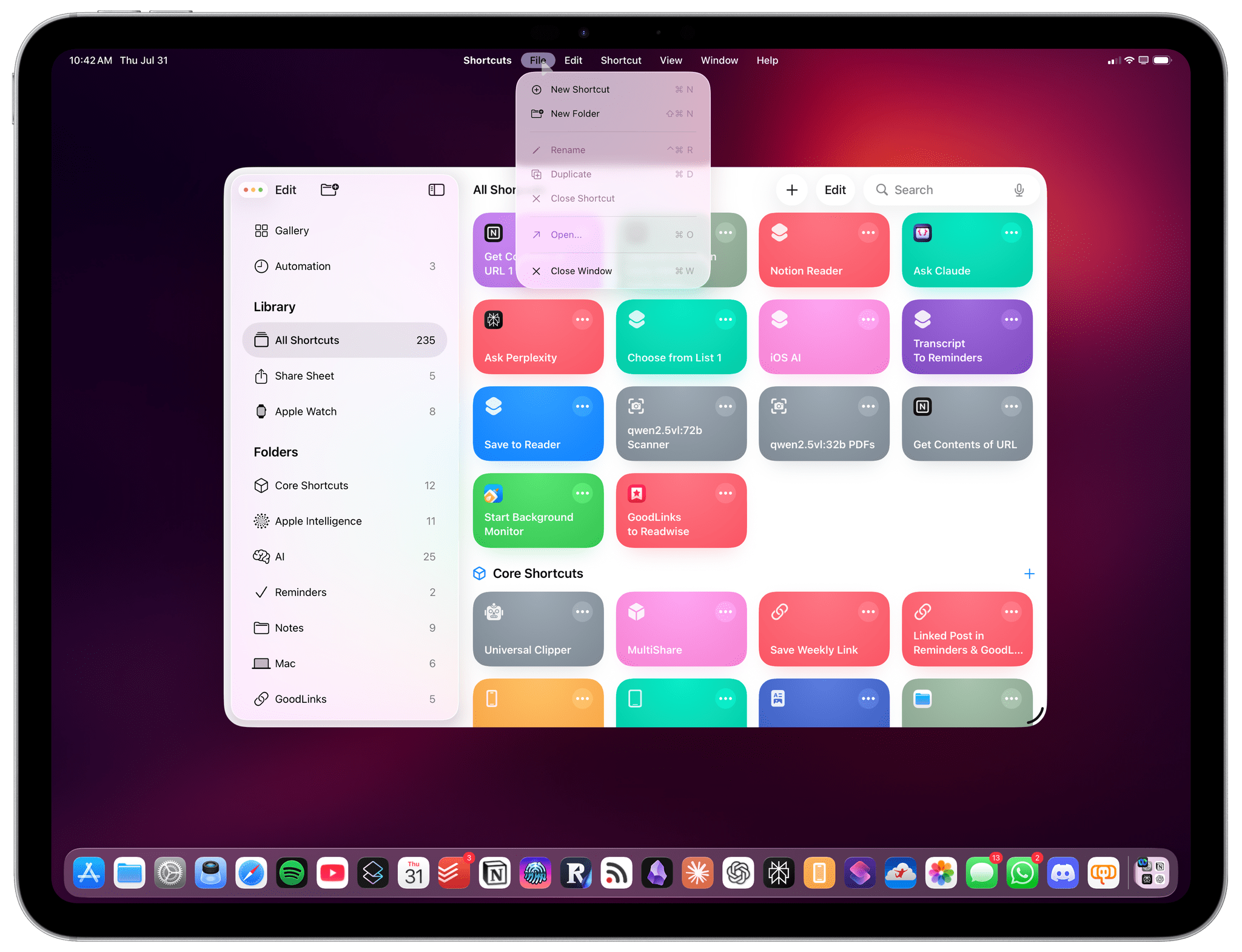 The iPadOS 26 menu bar.