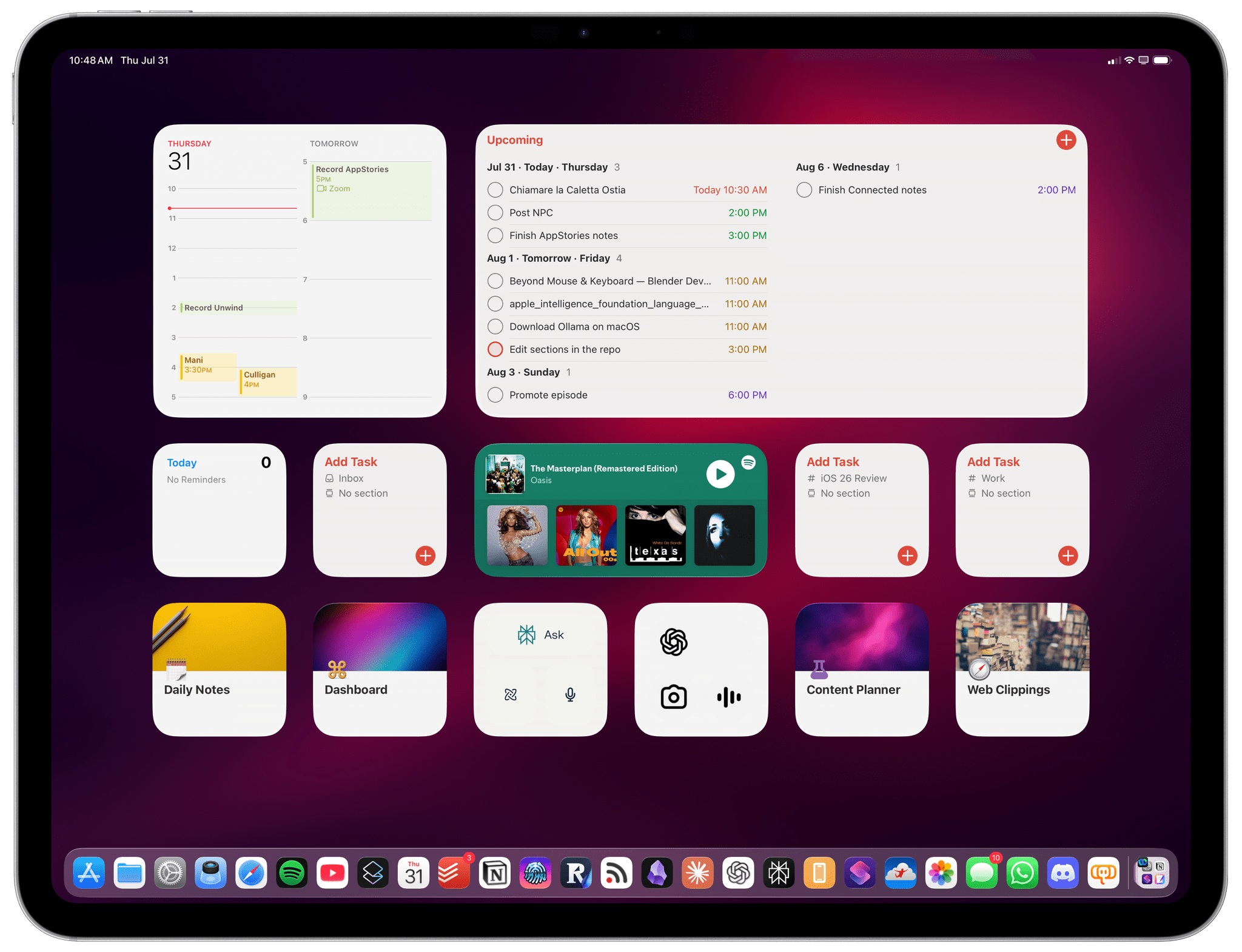 My iPad Home Screen.