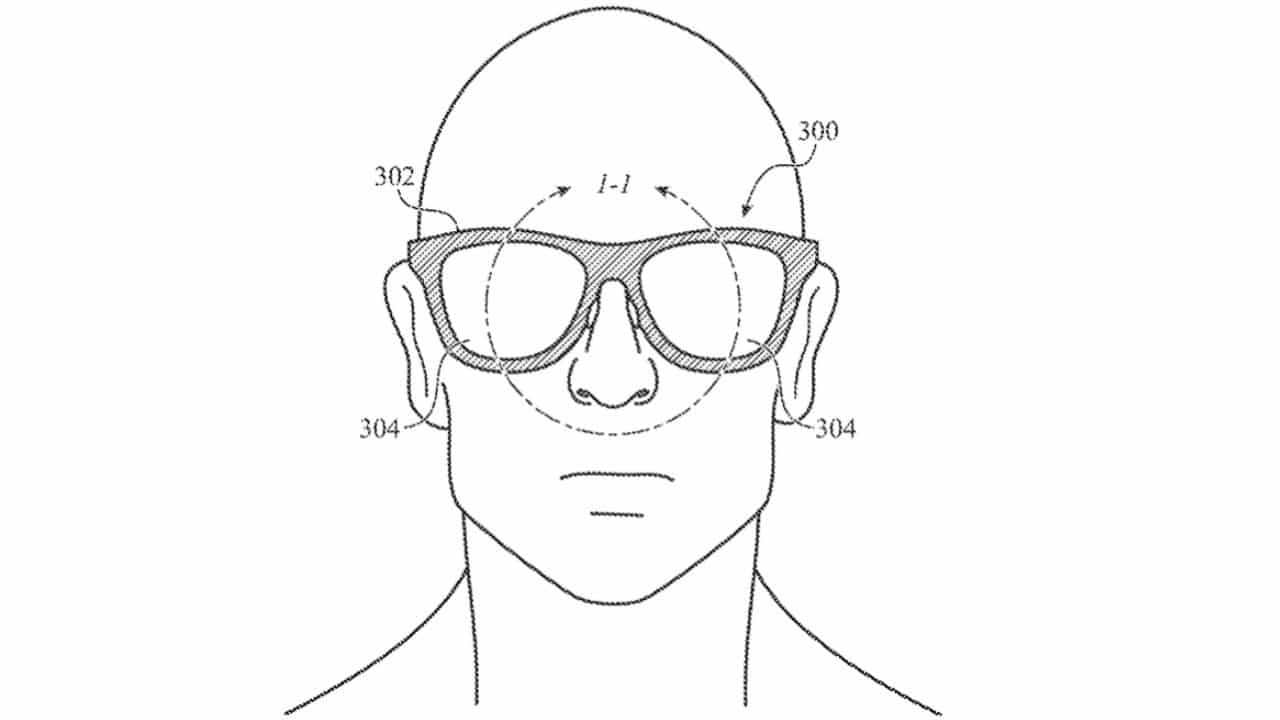 Illustration of a bald person wearing large, rectangular glasses. Lines and numbers indicate parts of the glasses, with focus on frame and lens areas.