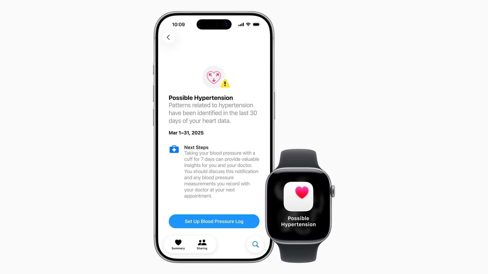 An example of a hypertension notification. Source: Apple.