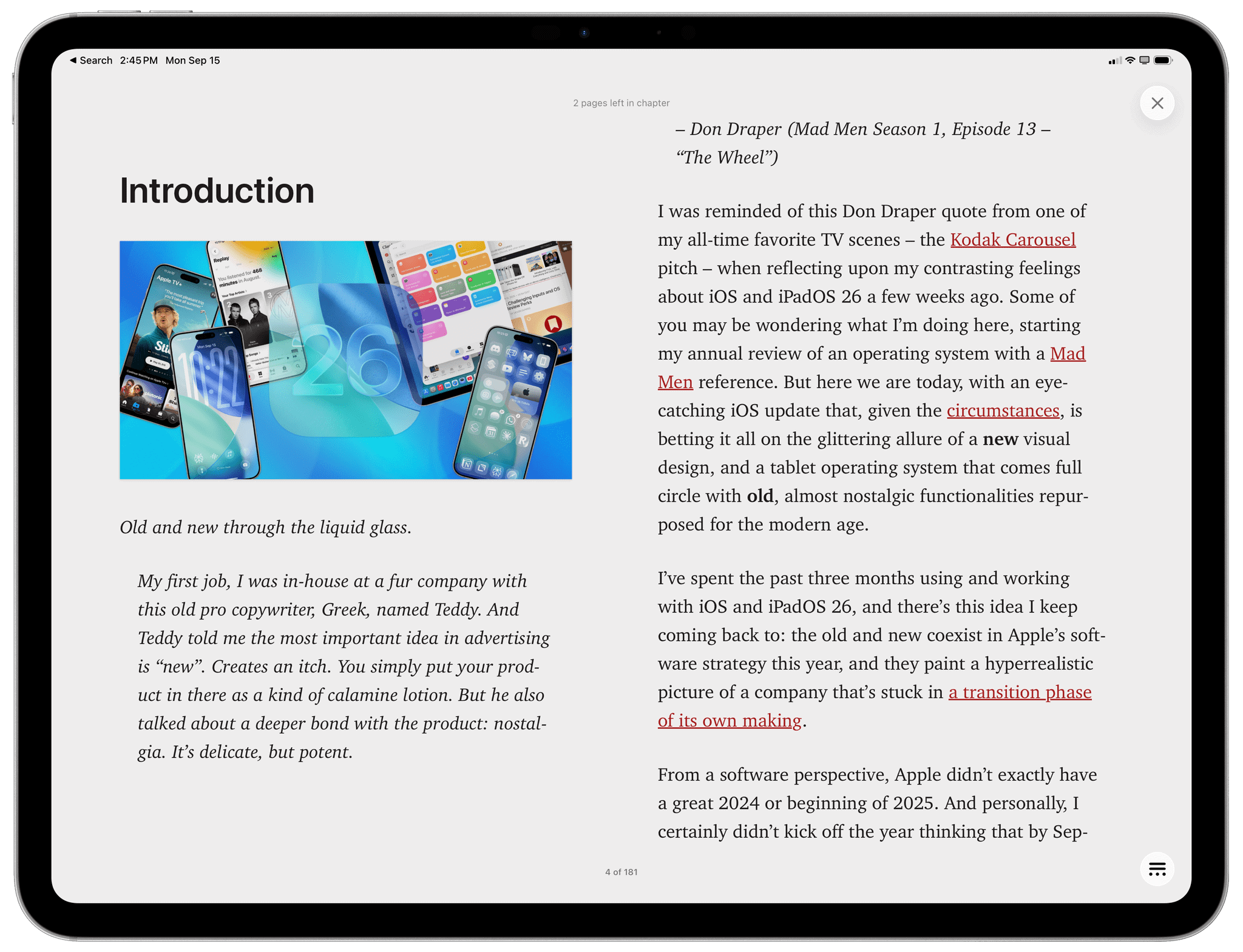 The eBook version of the iOS and iPadOS 26 review.