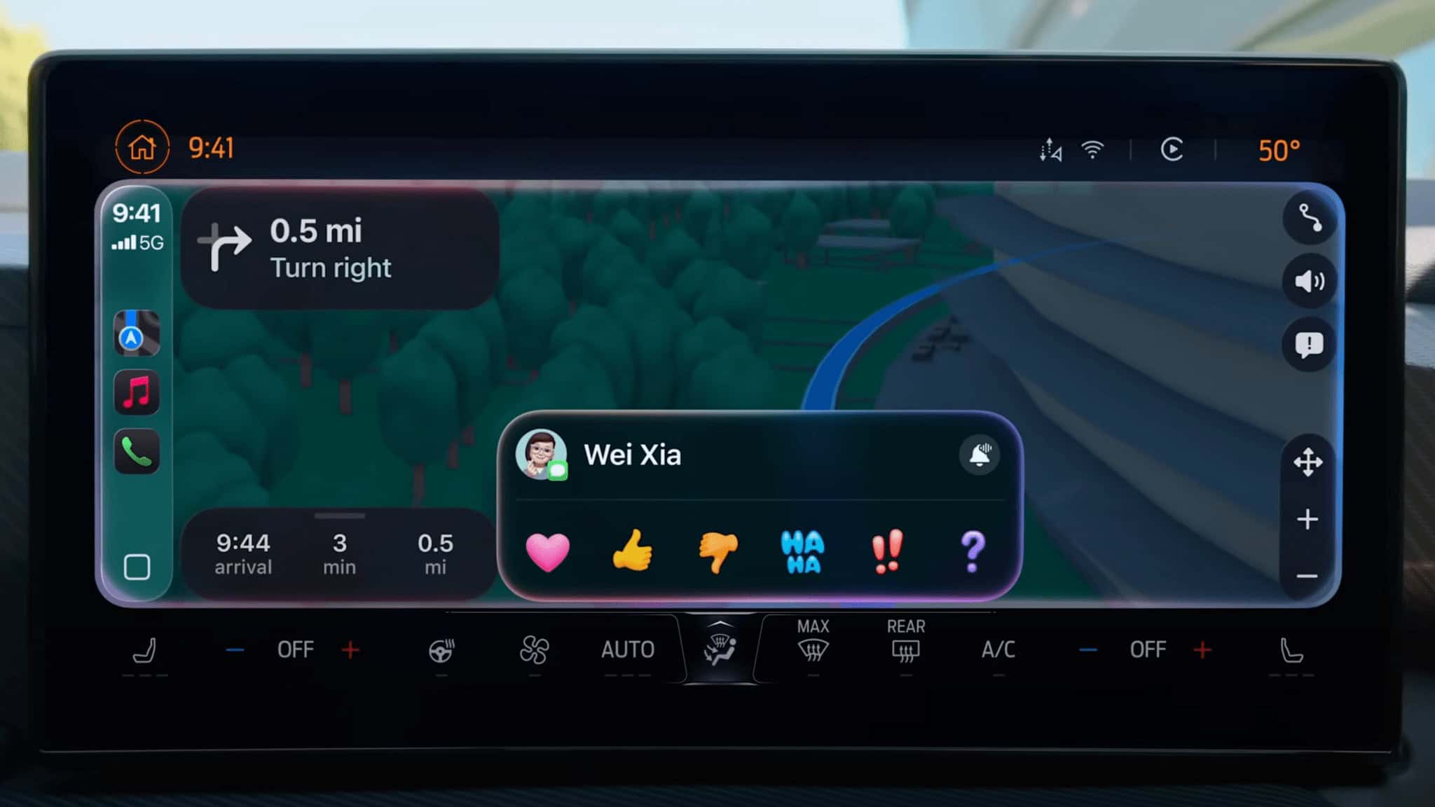 Tapbacks in CarPlay. Don’t try this at home either. Source: Apple.