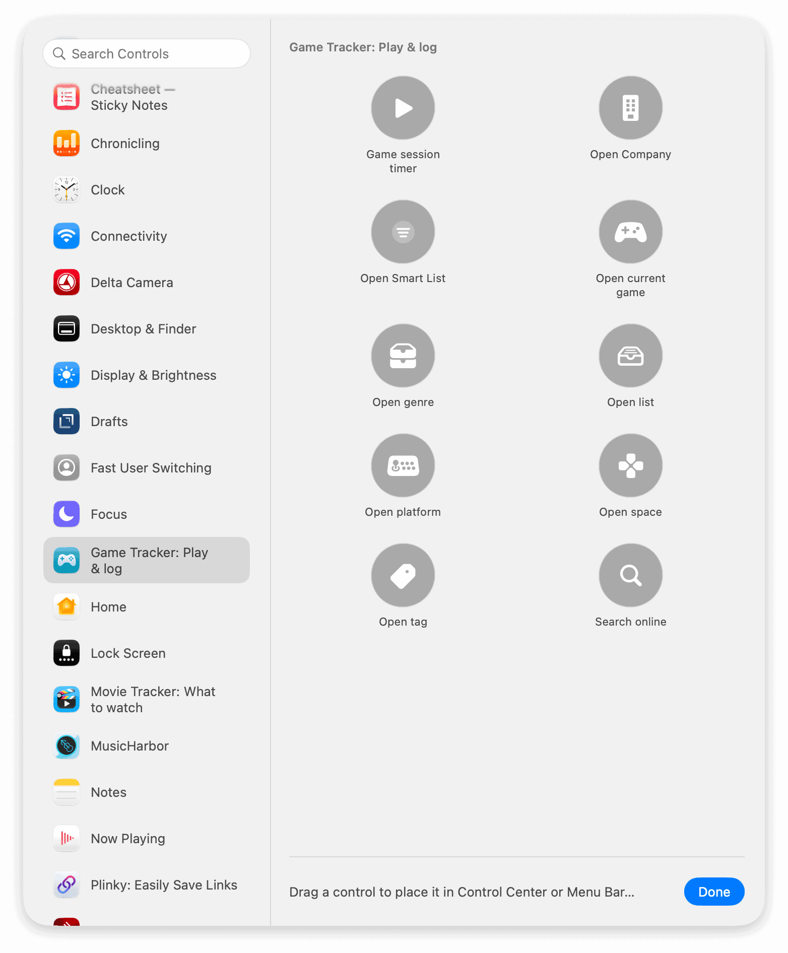 [Game Tracker](https://apps.apple.com/us/app/game-tracker-play-log/id6740135016) is one of more than 25 third-party apps now available in my Control Center setup.