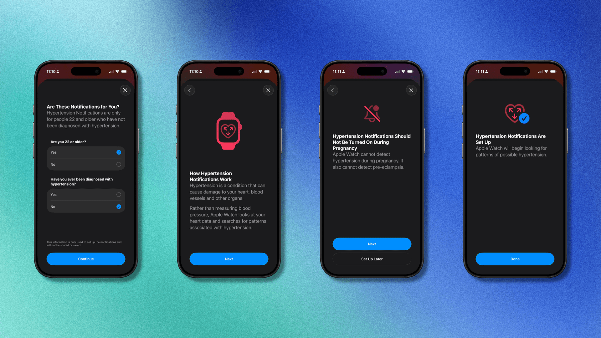 The onboarding for hypertension notifications is very smooth.