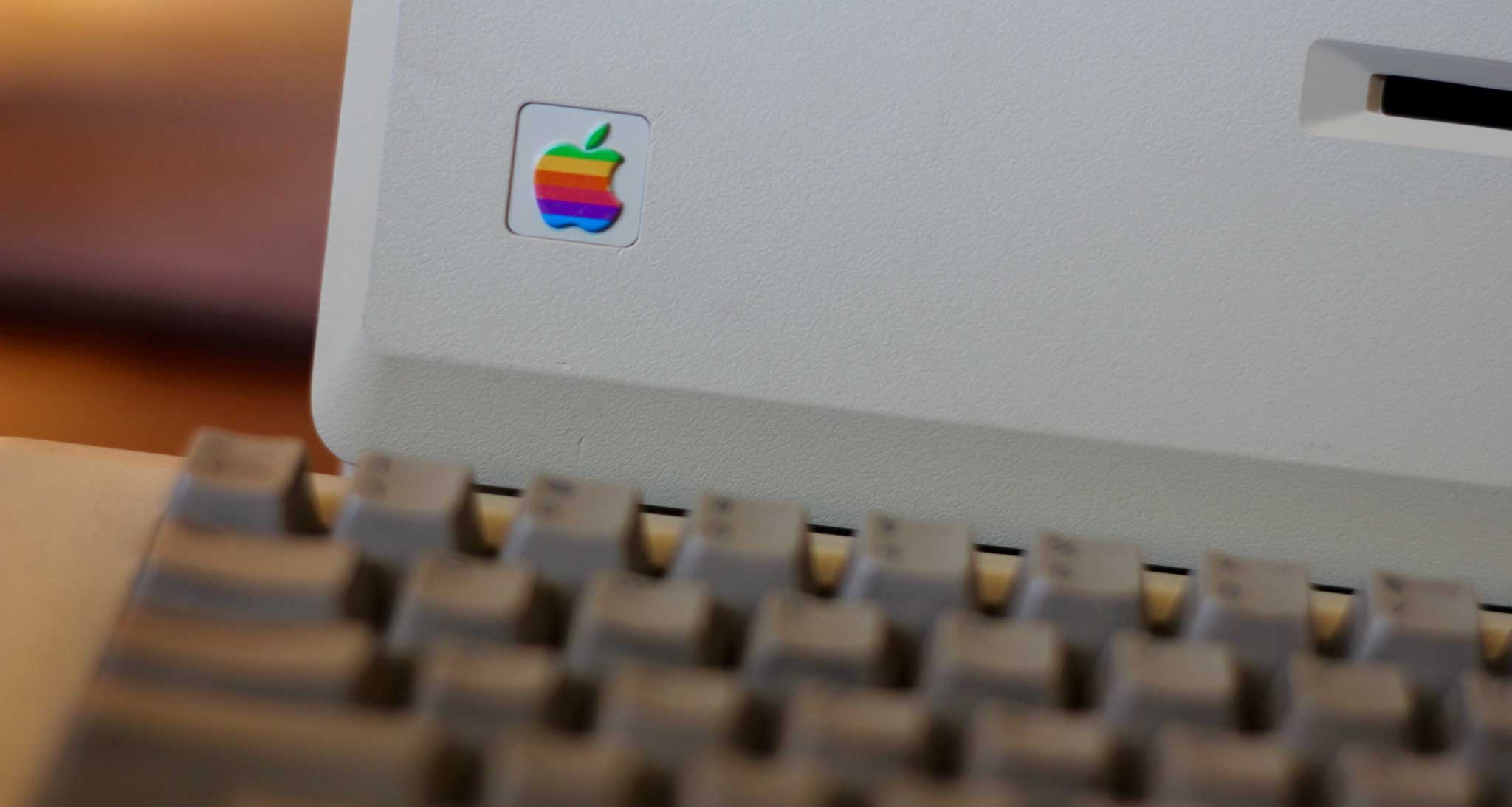 A close-up of an original Mac.