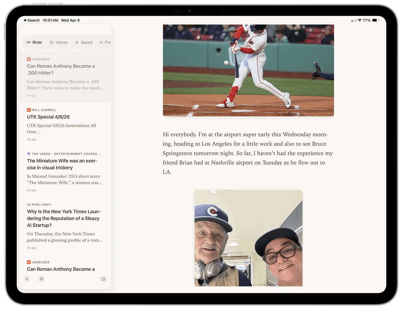 RSS reader interface with articles