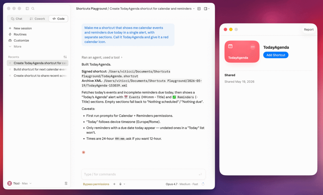 Introducing Shortcuts Playground: Create Apple Shortcuts with Claude Code or Codex
